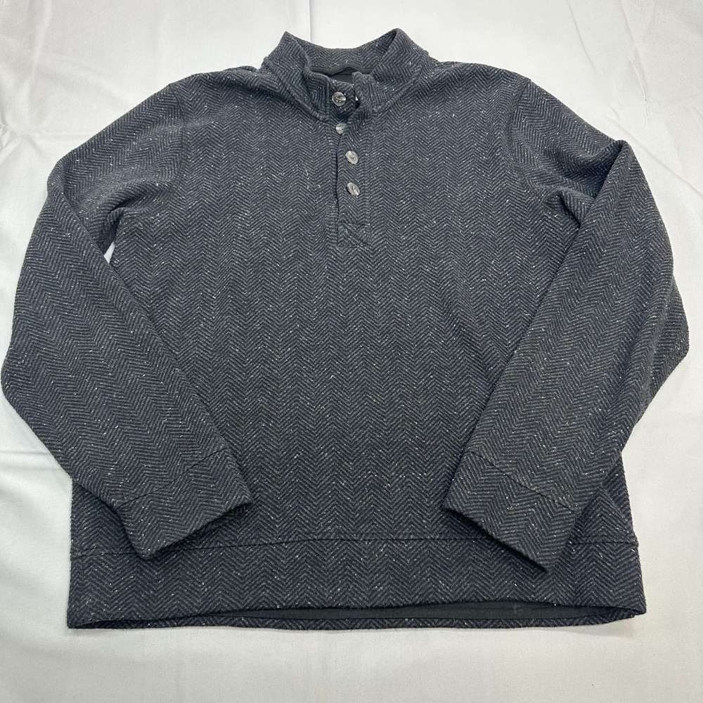 Marine Layer Sweater Mens Medium Gray Herringbone Henley Mock Neck Knit